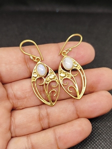 Moonstone Export Brass Gemstone Drop <b>Earrings</b> Bulk Handcrafted Gold Plated Finish Moonstone Pattern Bezel - Product Image 5