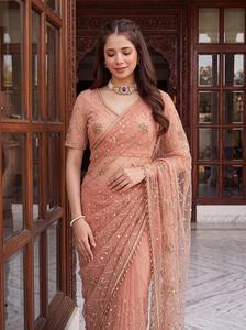 Indian Ethnic Fancy Designer Wedding Saree with Heavy Net Material Embroidery Sequins Work Trendy Women Fit - Product Image 2