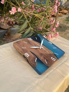 Minimalistic Epoxy Resin and Walnut Wood Wall Clock Handmade Wood Art Decor - Product Image 5