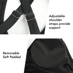 Conjunto de bikini para mujer, top cruzado con cuello halter, parte inferior de cintura alta, traje de baño negro liso, ropa de playa de dos piezas - Product Image 4