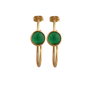 Pendientes de Aro de Ónix Verde - Aros Medios Hechos a Mano con Baño de Oro - Joyería Boho de Latón, Accesorios de Moda, Regalo para Ella - Product Image 5