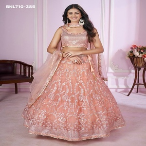 Best Quality Heavy Soft Net with Badla, Thread, Sequins & Zari Embroidered A-Line Peach Lehenga-Choli Set At Wholesale Rate - Product Image 1