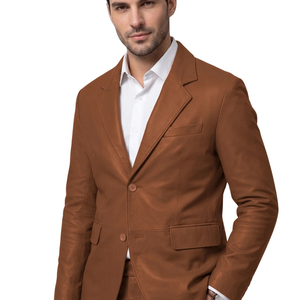 Chaqueta de Cuero Genuino Color Bronceado para Hombre, Estilo Casual Elegante, Cierre de un Solo Botón, Forro de Satén - Product Image 4