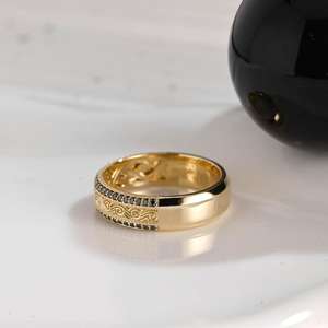 Art Deco Black Color Round Cut Moissanite Wide Band <b>Ring</b> <b>for</b> <b>men</b> 18K Yellow Gold Wedding Party Gift <b>For</b> Partner - Product Image 2