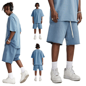 Shorts Bermuda en Coton Bleu Clair pour Homme, Coupe Ample Décontractée, Taille Mi-Haute, Couleur Unie, Tricoté Respirant, Vêtement de Sport - Product Image 1