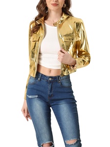 เสื้อแจ็คเก็ตบอมเบอร์ผู้หญิง ดีไซน์ทันสมัย สีเมทัลลิก ประดับเลื่อม ทรงครอป เหมาะสำหรับใส่ไปคลับ ดิสโก้ เทนนิส เบสบอล หรือเดินเล่นช้อปปิ้ง - Product Image 3