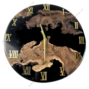 Rustic Round Wooden <b>Wall</b> <b>Clock</b> With Floral Resin Design Handmade For Living Room Decor - Product Image 5
