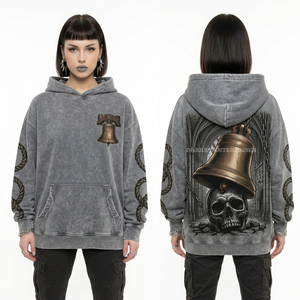 Sudadera con capucha beige personalizada para mujer, estilo vintage, oversize, con estampado de calavera en la espalda, borde sin rematar, estilo streetwear - Product Image 4