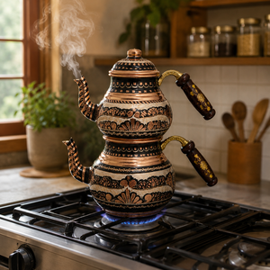Handmade Turkish Copper <b>Tea</b> Pot <b>Set</b> Enamel Copper <b>Tea</b> Kettle Wooden Handle Traditional Teapot OEM ODM Wholesale Manufacturer - Product Image 3