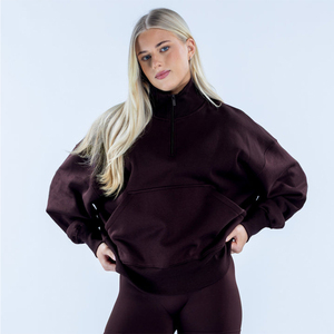 Best Selling Custom Logo Women's Quarter Zip Hoodie Stand Collar Women's Hoodie Ribbed Cuff And Hem Women's Hoodie - Product Image 6