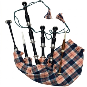Gaita de celtas escocesa Bannockbane Navy Tartan Great Highland, de madera de palisandro color melocotón, con monturas plateadas, tamaño completo, juego completo. - Product Image 1