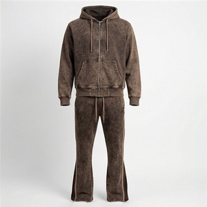 Survêtement éco-responsable grande taille délavé à l'acide, sweat à capuche zippé d'hiver respirant avec motif lettres, couleur personnalisable - Product Image 1
