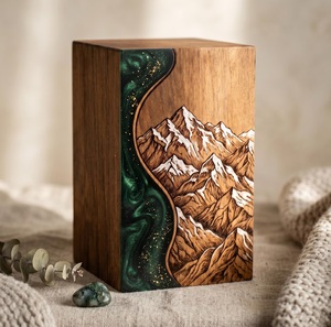 Handcrafted Personalized Urn for Human Ashes - <b>Memorial</b> <b>Keepsake</b> Pet Urn - Rosewood Resin Mountains Urn <b>box</b> - Product Image 1