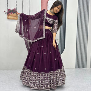 LAHENGA CHOLI DUPATTA de Faux Georgette con Bordado de Lentejuelas - Product Image 1