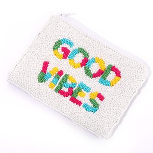 Monedero de cuentas hecho a mano para mujer, bolsa de cosméticos con letras coloridas Good Vibes, linda cartera de maquillaje con cremallera estilo preppy, bolso Y2K - Product Image 1