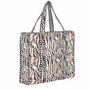 Quilted Tote <b>Bag</b> Cotton Indian Quilted Tote <b>Bag</b> for <b>Women</b> Wholesale Tiger Stripe <b>Black</b> Beige Animal Print - Product Image 1