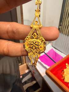 Tikli Maang Tikka en or massif 22 carats, bijou de front en or jaune véritable, accessoire de cheveux de mariée indienne, coiffe de mariage traditionnelle - Product Image 3