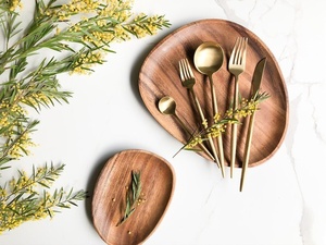 Juego de Cubiertos de Latón con Diseño de Bambú Vintage, Acabado de Alto Brillo, Resistente al Óxido, Vajilla para Bodas - Product Image 2