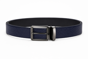 Ceinture en cuir de vachette bleu formel avec boucle ardillon rectangulaire en acier, motif uni durable - Product Image 4