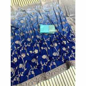 SOIRÉE DOLA SOIE ZARI TISSANT TRAVAIL SAREE AVEC CHEMISIER NON COUDU BLEU - Product Image 2