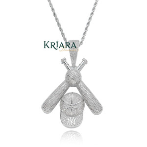 Pendentif Casquette de Baseball en Argent 925 Plaqué Or avec Diamants de Laboratoire et Strass en Cristal, Breloque Hip-Hop Unisexe pour Usage Quotidien - Product Image 2