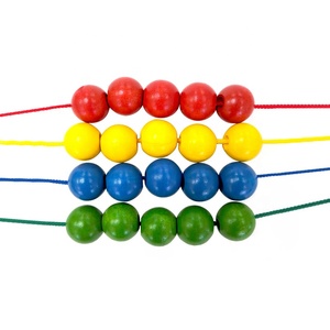 Cuentas de cordón de madera para niños, juguete educativo, 33mm, 4 colores, cuentas redondas, juguetes de enhebrado de madera - Product Image 1