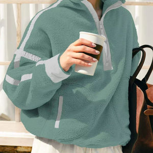 Sudadera con capucha de forro polar para mujer, manga larga, informal, con ribete en contraste, holgada, ecológica, con cierre frontal - Product Image 6