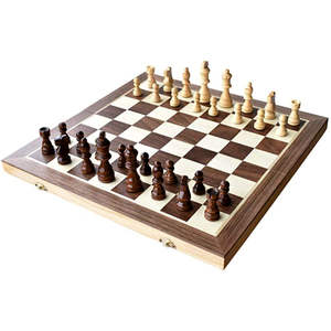 Juego de Ajedrez Plegable de Madera Profesional con Logotipo Personalizado, Juego de Mesa 2 en 1 Portátil, Juego de Ajedrez Internacional de Madera para la Familia - Product Image 1