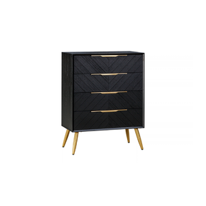 Cómoda Moderna de Madera para Dormitorio con Cuatro Cajones con Diseño de Chevron, Tiradores Dorados y Patas Cónicas Elegantes - Product Image 1