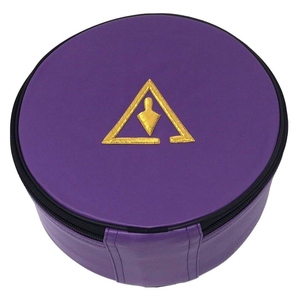 Étui de rangement pour casquette de cérémonie violette avec emblème doré, porte-chapeau de rite maçonnique avec poignée de transport et fermeture éclair pour le voyage - Product Image 3