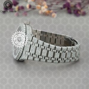 Montre de luxe Charm Jewells en acier inoxydable, boîtier de 40 mm, mouvement mécanique analogique, date automatique, mode vintage pour homme, accents de diamants - Product Image 2