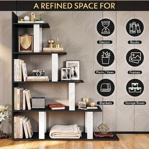 <b>Modern</b> Step <b>Shelf</b> Bookcase 5 Tier 120cm Wide Space Saving Living Room Furniture - Product Image 6