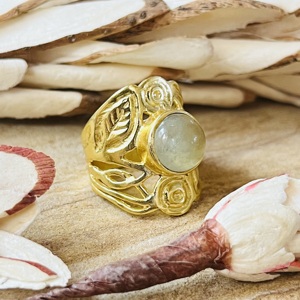 Fashionable Design Prehnite <b>Rings</b> Boho Floral Bands Brass <b>Ring</b> For Women 18k <b>Gold</b> Plated Botanical <b>Cocktail</b> Wholesale/OEM/ODM - Product Image 1