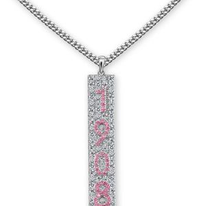 Silver 1908 Crystal Bar Pendant <b>Necklace</b> with Pink Rhinestone Number Design Fine Chain Elegant Women Fashion Jewelry <b>Statement</b> - Product Image 6