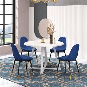 Set da Pranzo Rotondo Evatt in 5 Pezzi, Elegante Tavolo Blu con 4 Sedie per Sala da Pranzo - Product Image 2