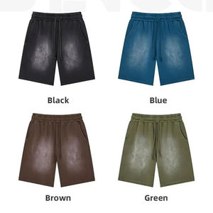 Shorts Jogger Homme Personnalisés en Molleton Français Délavé Effet Usé avec Cordon de Serrage et Motif Uni Style Décontracté - Product Image 3