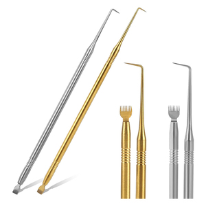 Herramienta de doble punta para levantar pestañas, de acero inoxidable, con cepillo tipo spoolie, mango antideslizante, flexible y fácil de usar. - Product Image 1