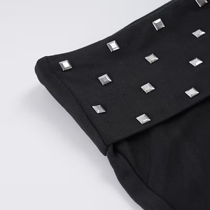 Shorts en tricot noir taille haute avec rivets carrés, style club sexy, respirant, taille élastique, pour femme - Product Image 5