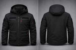 Blouson de moto à capuche pour homme, coupe-vent, rembourrage épais en polyester, fermeture éclair, vêtement d'extérieur hiver, style motard - Product Image 2