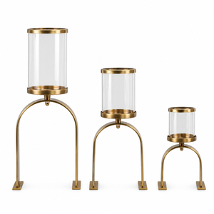 Ensemble de 3 porte-bougies en verre doré en forme d'arche pour centre de table, décoration intérieure |   Supports de bougies modernes Hurricane pour mariages et cadeaux - Product Image 1