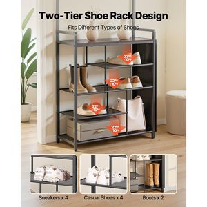 ชั้นวางรองเท้าแบบตั้งพื้น 4 ชั้น ขนาด 70.9 นิ้ว พร้อมตะขอแขวน ช่องเก็บของด้านข้าง ชั้นวางลวด ราวแขวนเสื้อ และที่เก็บรองเท้า - Product Image 4