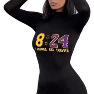 Combinaison noire à col roulé pour femme, longueur intégrale, avec imprimé 8-24, vêtement décontracté, en spandex et polyester, tricotée, ensemble une pièce - Product Image 5