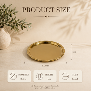 Plateau de service rond en acier inoxydable de luxe, finition miroir, plaqué or, bordure perlée, plateau de présentation décoratif - Product Image 2