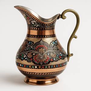 Carafe à eau traditionnelle en cuivre martelé avec poignée en laiton – Pichet à boissons haut de gamme pour restaurants, hôtels et services de traiteur – Vaisselle de table - Product Image 5