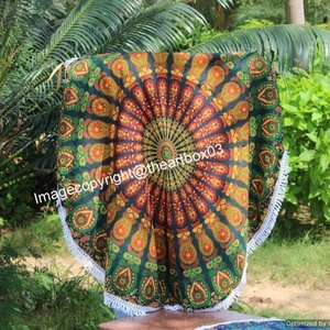 Style indien rond tenture murale bohème pique-nique Yoga tapis de plage imprimé Floral Mandala tapisserie pour la décoration intérieure - Product Image 1