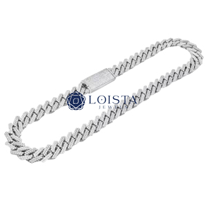 Rhodium Plated 925 Silver <b>Rope</b> <b>Chain</b> Necklace With Round Brilliant Cut Diamonds Unisex Luxury Geometric Design - Product Image 2