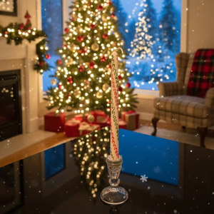 Bougie conique en cire de soja peinte à la main, motif vague festonnée rouge et verte, sans fumée, parfum oriental, décoration de Noël pour la maison - Product Image 1