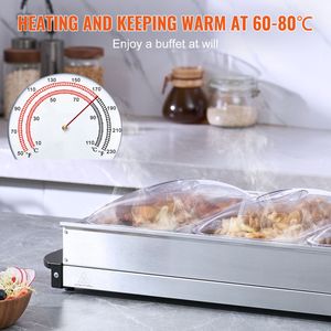 Calentador de Comida Eléctrico de Acero Inoxidable con Control Automático de Temperatura, 25.6" x 15", Juego de Recipientes para Buffet Portátil - Product Image 3