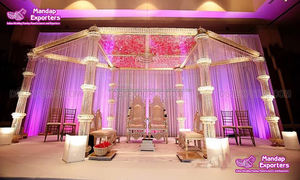 Décoration d'événements de mariage contemporaine : Mandap Plazzo blanc, Mandap de mariage exquis en FRP et cristal, Mandap de mariage de luxe blanc diamant (Royaume-Uni) - Product Image 6