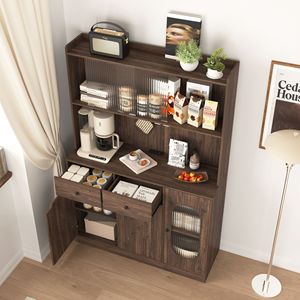 Armadio dispensa da cucina alto 71 pollici con ante in vetro scanalato di grande capacità, mobiletto per microonde e scaffale per panettiere - Product Image 5